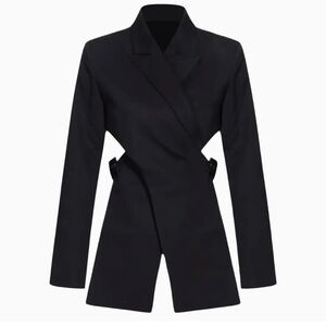 Tailored Black Wrap Blazer with Side Cutout Detail